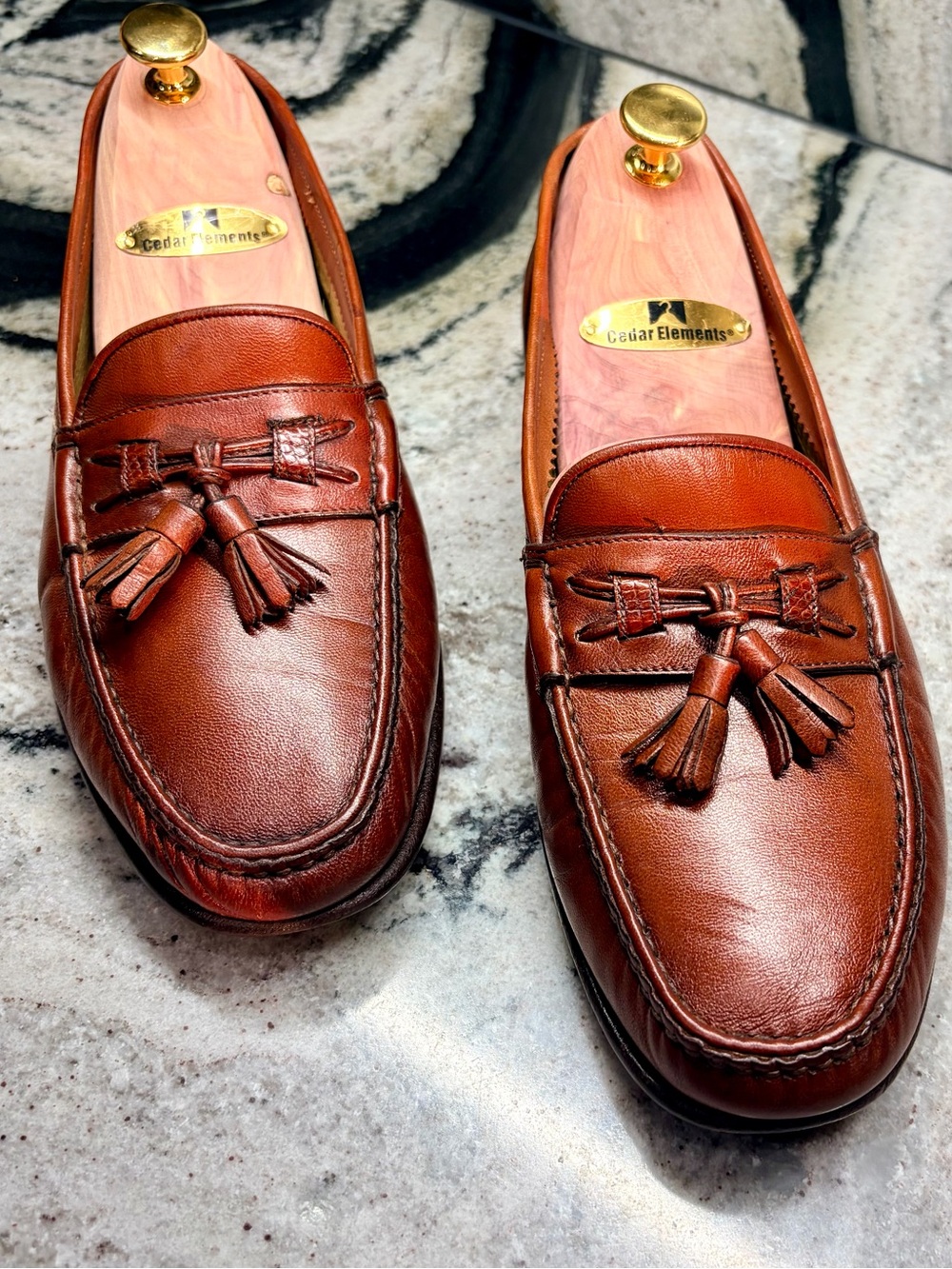 Santoni Handmade Italy Cognac Tassel Loafers UK 8 US 9 Narrow Glove Leather